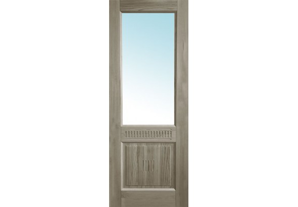 Дверь деревянная межкомнатная из массива бессучкового дуба, Классик, 3 филенки, узор, со стеклом
